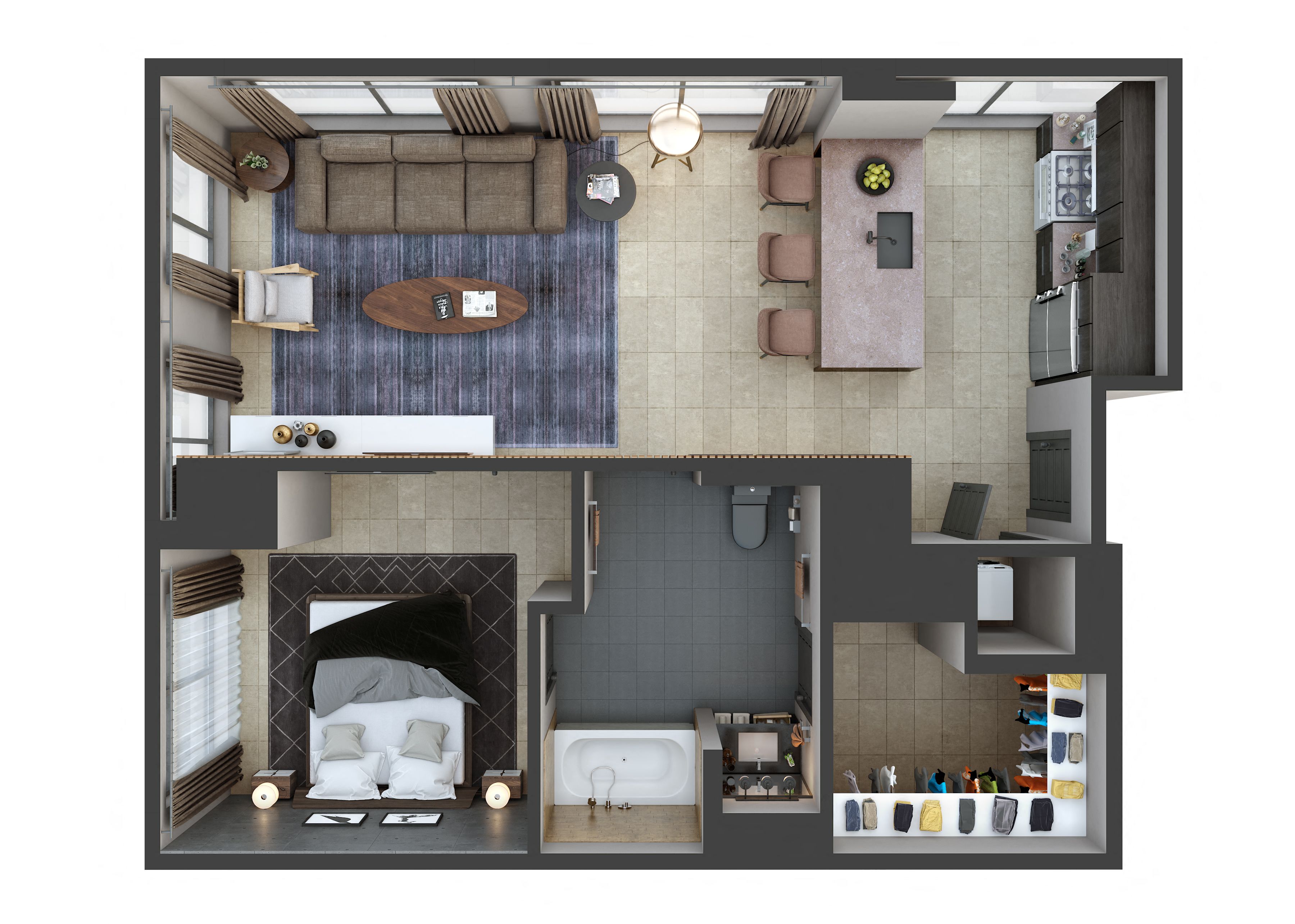 3D floor plan image for apartment U604 at Randolph Perimeter